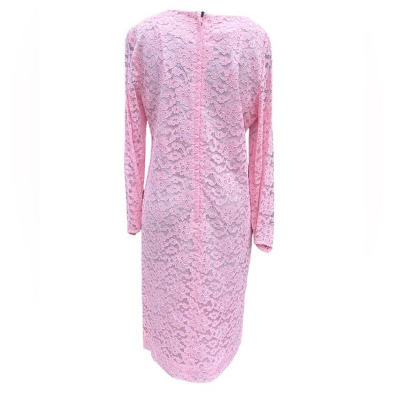 Vtg Baby Pink Floral Lace Sleeve Modest Sheer Feminine Coquette Sheath Dress M - Picture 4 of 5